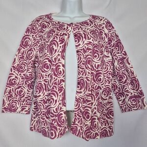 Ann Taylor Pink & Cream Rose-Print Open Cardigan